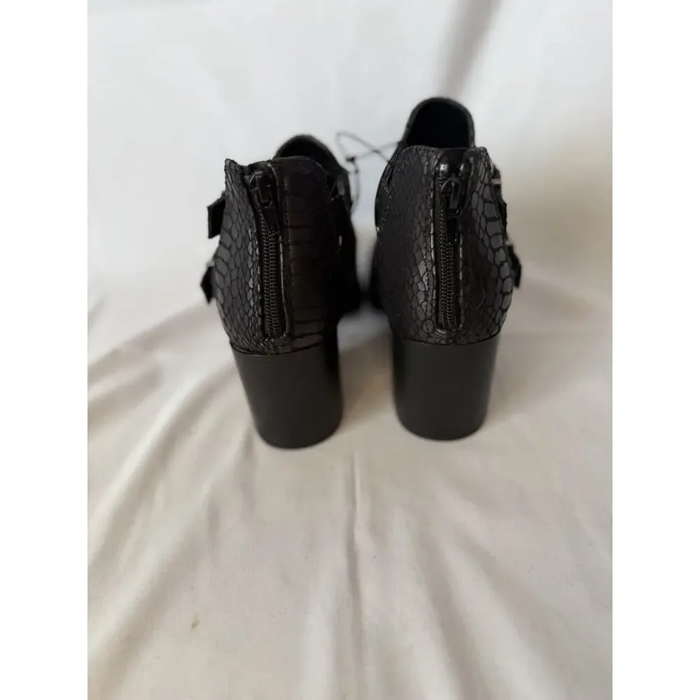 Express Black Faux Snakeskin Embossed Double Buckle Ankle Bootie Sz 9 NEW